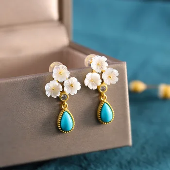 KJJEAXCMY boutique šperky Nové malé čerstvé náušnice s925 strieborné šperky, dámske turquoise shell náušnice
