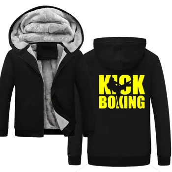 Kick box Hoodies Mužov s Kapucňou Bežné Vlna Zimné Pribrala Teplý Kabát, Mikiny Kabát, Sveter na Zips Hoody Muž Oblečenie