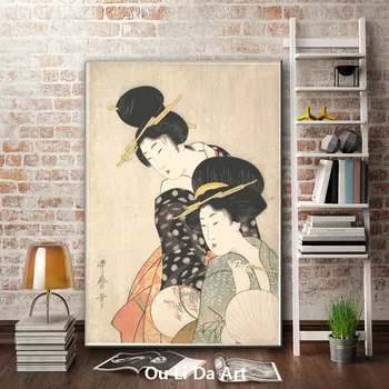 Klasická Japonsko kimono krásu ženy, olejomaľba na plátne lakovanie potlače tlačené na plátno domov wall art decoration obrázok