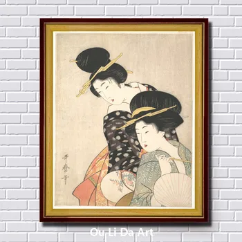 Klasická Japonsko kimono krásu ženy, olejomaľba na plátne lakovanie potlače tlačené na plátno domov wall art decoration obrázok