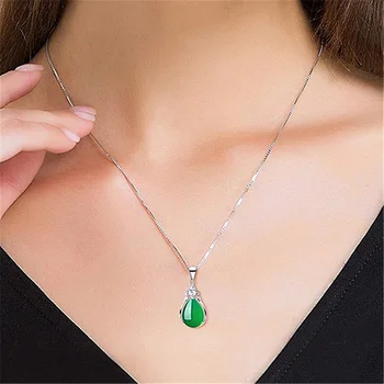Klasické 925 Strieborných Šperkov Náhrdelník Kvapka Vody Tvar Emerald Zirkón Drahokam Prívesok pre Ženy, Svadobné Zapojenie Príslušenstvo