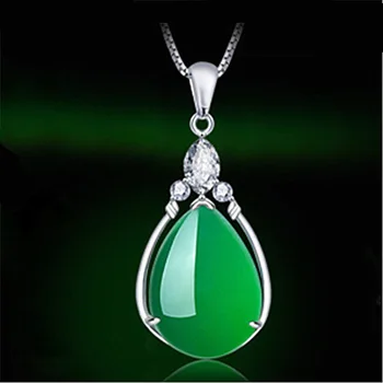 Klasické 925 Strieborných Šperkov Náhrdelník Kvapka Vody Tvar Emerald Zirkón Drahokam Prívesok pre Ženy, Svadobné Zapojenie Príslušenstvo