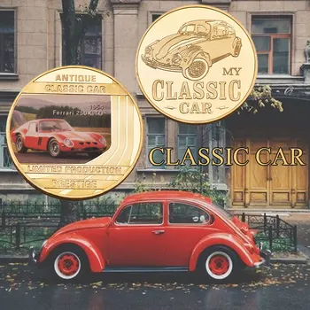 Klasické Historických Automobilov pozlátená Pamätná Minca Kovové Výzvou Mince s Zabezpečenia Shell Box, Držiak na Business Darček pre Muža
