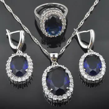 Klasický Oválny Sky Blue Zirconia Striebornej Farby Pre Ženy, Svadobné Šperky Sady Náramok Náhrdelník s Príveskom, Náušnice, Prsteň QS0460