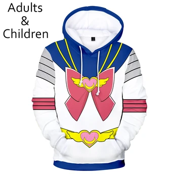 Klasický dizajn 3D Sailor Moon Charakter Kostýmu Hoodies Muži, Ženy, Deti Mikina módne 3D Sailor Moon topy, pulóvre