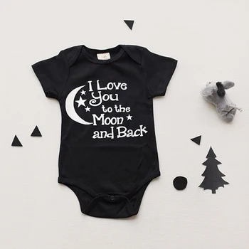 Kombinézach Baby Chlapci, Dievčatá Oblečenie Milujem Vás Na Mesiac A Späť Black Novorodenca Playsuits Clothings 0-24 M