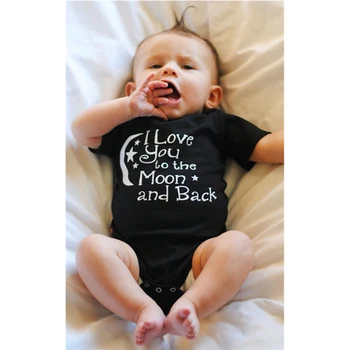 Kombinézach Baby Chlapci, Dievčatá Oblečenie Milujem Vás Na Mesiac A Späť Black Novorodenca Playsuits Clothings 0-24 M
