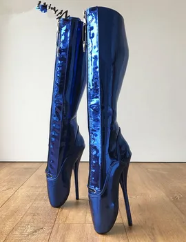 Kovové Kráľovská Modrá Topánky Ženu Sexy Fetish Vysokej Balet Pointe Topánky Ženy Bodce Balet Uzatvárateľný Na Zips Čipky Unisex Topánky