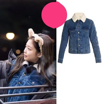 Kpop kórejský Celebrity zime teplé, hrubé plus fleece modrá denim jacket ženy 2021 streetwear módy Harajuku vetrovky dámy kabát