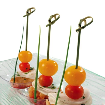 Kreatívne 100 Ks 12 cm Jednorazové Bambusu Vidlica Twisted Party formou Bufetu, Ovocie, Dezerty Potravín Koktail Sandwich Vidlica Stick Vybrať špízy obalené