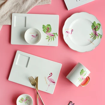 Kreatívne Boutique Srdce Tvar Flamingo Riad Módne Raňajky Doska Keramiky Tanieri Ovocný Šalát Sushi Umývačky Riadu