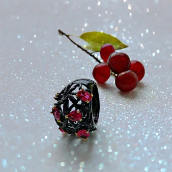 Kreatívne Jedinečné Šperky čierne zlato farebné krúžky pre Ženy, Red Crystal kvapka vody Regatta duté krúžok Svadobné Party Krúžky