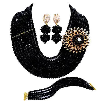 Krásne čierne kostýmy náhrdelník afriky nastaviť nigérijský korálky svadobné šperky set pre ženy, 10C-DS-11