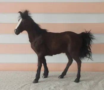 Krásny simulačné kôň hračka kožušiny& polyetylénu kôň kávy model kôň bábika darček asi 28x25cm 1986