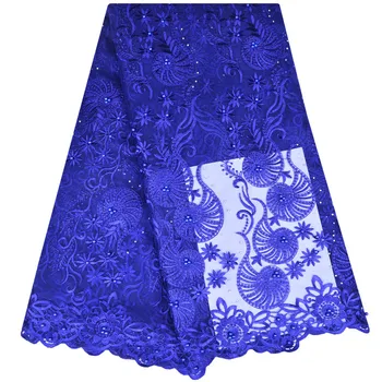 Kráľovská Modrá Nigérijský Čipky Textílie S Kamene Na spoločenské Šaty Kvalitné francúzske Čistý Čipky S Kamene Pre Svadobné Svadobné 1219B