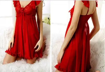Kvalitný hodváb 2017 Lete Sexy Červené tvaru Ženy bielizeň Spánku nosia Bežné Nightgowns AW703