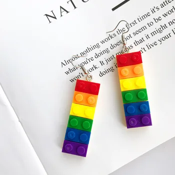 Kórea Stavebné Bloky Rainbow Živicové Náušnice pre Ženy Farebné Dievča je Iny Nový Štýl Módny Prívesok Kvapka Earings Dievča Strany E623