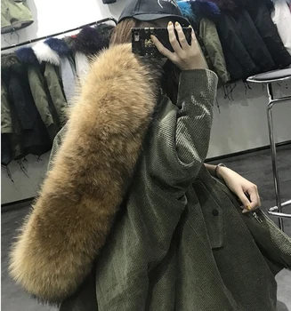 Kórea módne žena menčester kabát žena s veľkým skutočné mýval kožušiny hood kačica nadol bunda army zelená ružová plus veľkosti