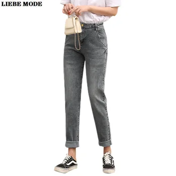 Kórejský Sivá Modrá Vysoký Pás Mama Džínsy Žena Vintage Nadrozmerné Hárem Džínsové Nohavice Plus Veľkosť Jeans pre Ženy 4XL 5XL 6XL 7XL 8XL