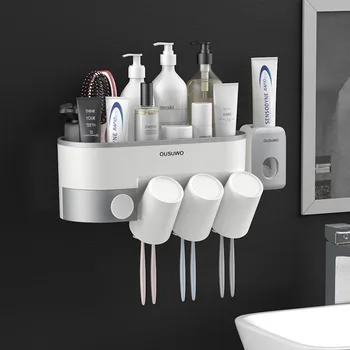 Kúpeľňa Príslušenstvo Sady Magnetické Kefka Držiak S Prísavkou Zubná Pasta Dávkovač Toaletné Potreby Úložný Stojan Zubná Pasta Squeezer