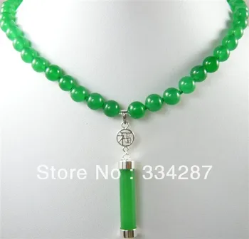 Kúzlo 8mm zelená jades ženy náhrdelník 17