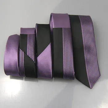 LAMMULIN pánske Oblek Väzby Fialová Uzol Kontrast-Čierna Pol Fialová Pruhované Vertikálne Kravata Mikrovlákna Chudá Kravatu 6typ Cravat