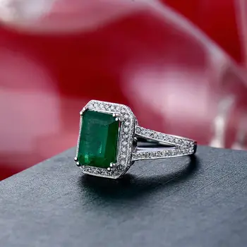 LANMI Vintage Emerald Rez 8x10mm Pevné 18k Biele Zlato Prírodné Kolumbijskej Emerald Krúžok Skutočný Diamant Ženy Zapojenie Jemné Šperky