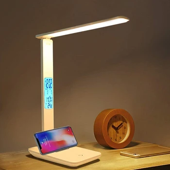 LED Stolná Lampa s Bezdrôtové Nabíjanie,Stlačte Senzor Stmievania Plnenie Tabuľka Svetla 3-Fázy Stmievanie Stmievanie Oko-Priateľské Budík