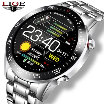 LIGE Nové Smart Pánske hodinky Plný kruh dotykový displej srdcovej frekvencie, Krvného tlaku Spánku športové Fitness hodinky Pre Android IOS +Box