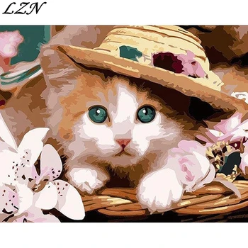 LZN Mačka Obrázky DIY Olej Maľovanie Podľa Čísel, Ručné Maľovanie Olej Na Plátne Moderný Štýl Mačky