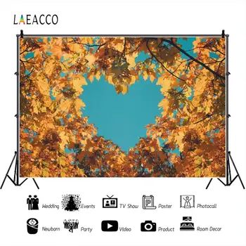 Laeacco Blue Sky Žltá Javorové Listy Láska Srdce Fotografie Pozadia Fotografické Pozadie Jeseň Portrét Photophone Rekvizity