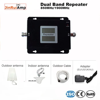 Lcd dual band GSM 850/ 1900 ks Signál Booster repeater +Lpda Antény 2g 3g mobilný Telefón signálu repeater (Krytie: 500M)