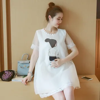 Letná Mini Bežné Šaty Roztomilé Biele Krátke Čipky Šaty pre Tehotné Ženy, Tehotenstvo Handričkou