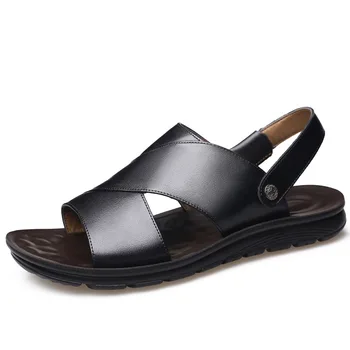 Letné Mužov Sandále Pravej Kože Letná Obuv Muži Plážové Sandále Ploché Hovädzie Kože Muž Čierne Sandále 2020 Nové