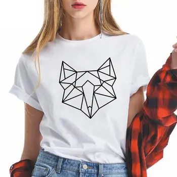 Letné Módy Ženy Tričko Geometrických Tlač T-Shirt Cartoon Bežné Topy Dievča Dámske Biele Krátky Rukáv Tees