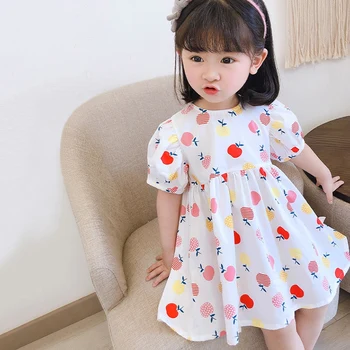 Letné dievčenské šaty dieťa tee šaty deti streetwear módy Deti vestidos sweet cherry tlač oblečenie 1 až 7 rokov