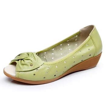 Letné duté sandále ryby úst dámske topánky pohodlné klinu náklonu mäkké dno bežné kožené topánky