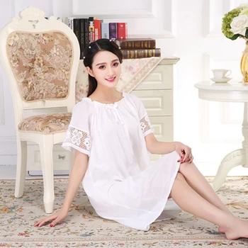 Letné nightdress dámy krátke rukávy bavlna biela koži-priateľský voľné pohodlné princezná Sleepwear пижама domov služby