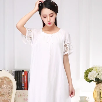 Letné nightdress dámy krátke rukávy bavlna biela koži-priateľský voľné pohodlné princezná Sleepwear пижама domov služby