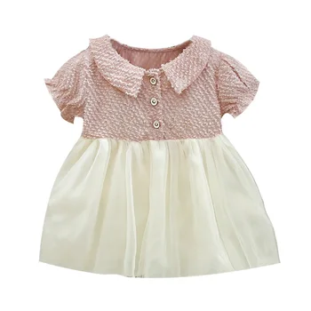 Letné nové detské oblečenie detí oblečenie dievča, krátky rukáv klope šaty strany baby girl princezná šaty