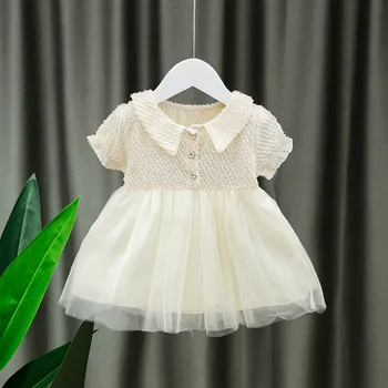 Letné nové detské oblečenie detí oblečenie dievča, krátky rukáv klope šaty strany baby girl princezná šaty