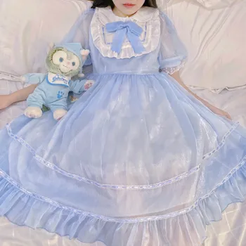 Lolita Japonský Mäkké Dievča Sladké Peter Pan Golier, Krátky Rukáv Šaty Cos Loli Tea Party Vestidos2020 Nové Letné