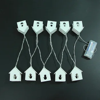 LumiParty Drevené Vianočný Stromček String Svetlá S 10 LED Dom Tvar Vianočné Osvetlenie Pre Teplé Biele Prevádzky na Batériu
