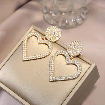 Luokey Kórejský Módne Srdce Visieť Earings Pre Ženy, Luxusné Svadobné Crystal Drop Náušnice Ženské Šperky Boucles D Oreilles 2020