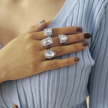 Luxusné 4pcs/set Prstene pre Ženy v tvare Srdca Námestie Drahokamu Geometrické Prst Prsteň Módne Šperky Ženskej Kapely Svadobné Party