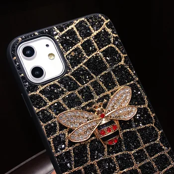 Luxusné Bling Diamond Bee Lesk telefón puzdro pre iphone 12 11 Pro Max X XR XS Max 7 8 Plus SE 2020 Lesklé zlaté vločky puzdro