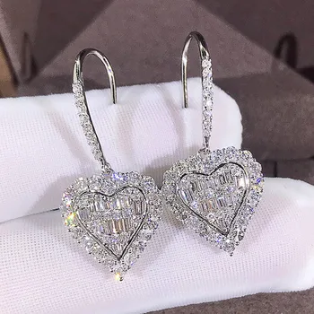 Luxusné Oslňujúci Lesk Srdce Visieť Drop Náušnice Očarujúce Svadobné Náušnice AAA Cubic Zirconia Ženy, Svadobné Náušnice Ženy Šperky