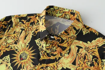 Luxusné Royal Tričko Mužov Slim Fit Tlačidlo Hore Tričko Pánske Hip Hop Streetwear Bežné Barokový Kvetované Košele Strany Prom Košieľka Homme