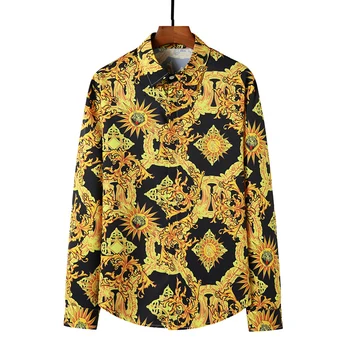 Luxusné Royal Tričko Mužov Slim Fit Tlačidlo Hore Tričko Pánske Hip Hop Streetwear Bežné Barokový Kvetované Košele Strany Prom Košieľka Homme