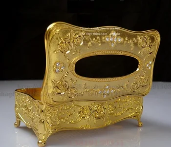 Luxusné, S diamant, zlato tkaniva box obrúsok držiak na uterák box zliatiny kovov papierový obrúsok držiak pre domáce decortion ZJH064